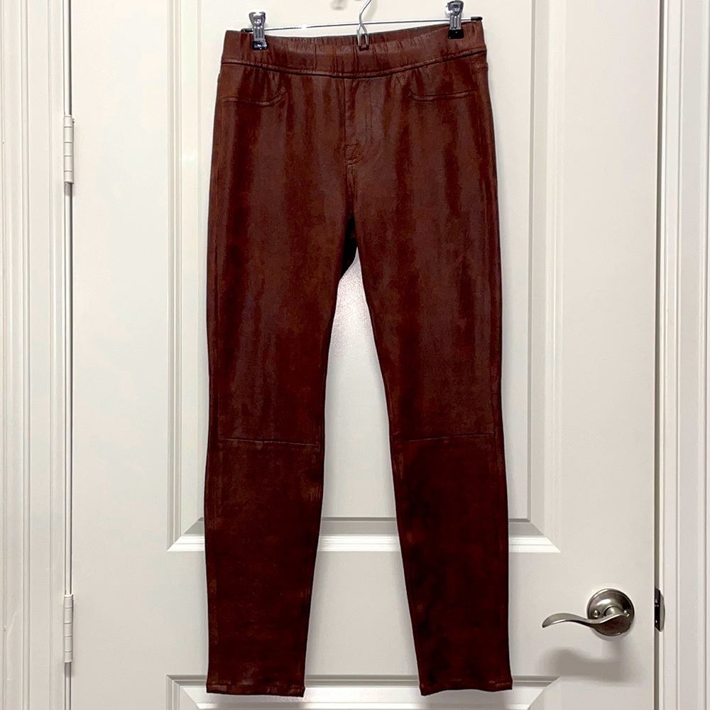Brown Faux Leather Pull on Pants